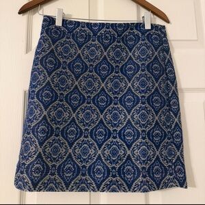 J. Crew Blue and White Patterned Pencil Skirt